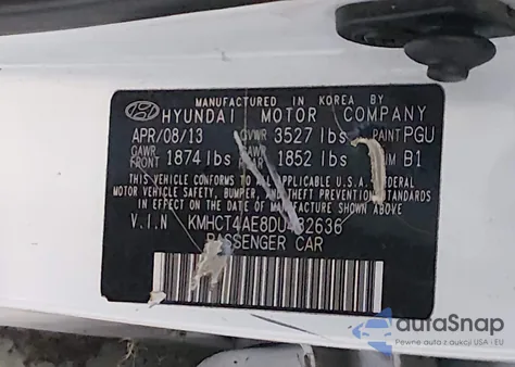 2013 Hyundai Accent Gls from USA, damaged, VIN KMHCT4AE8DU482636